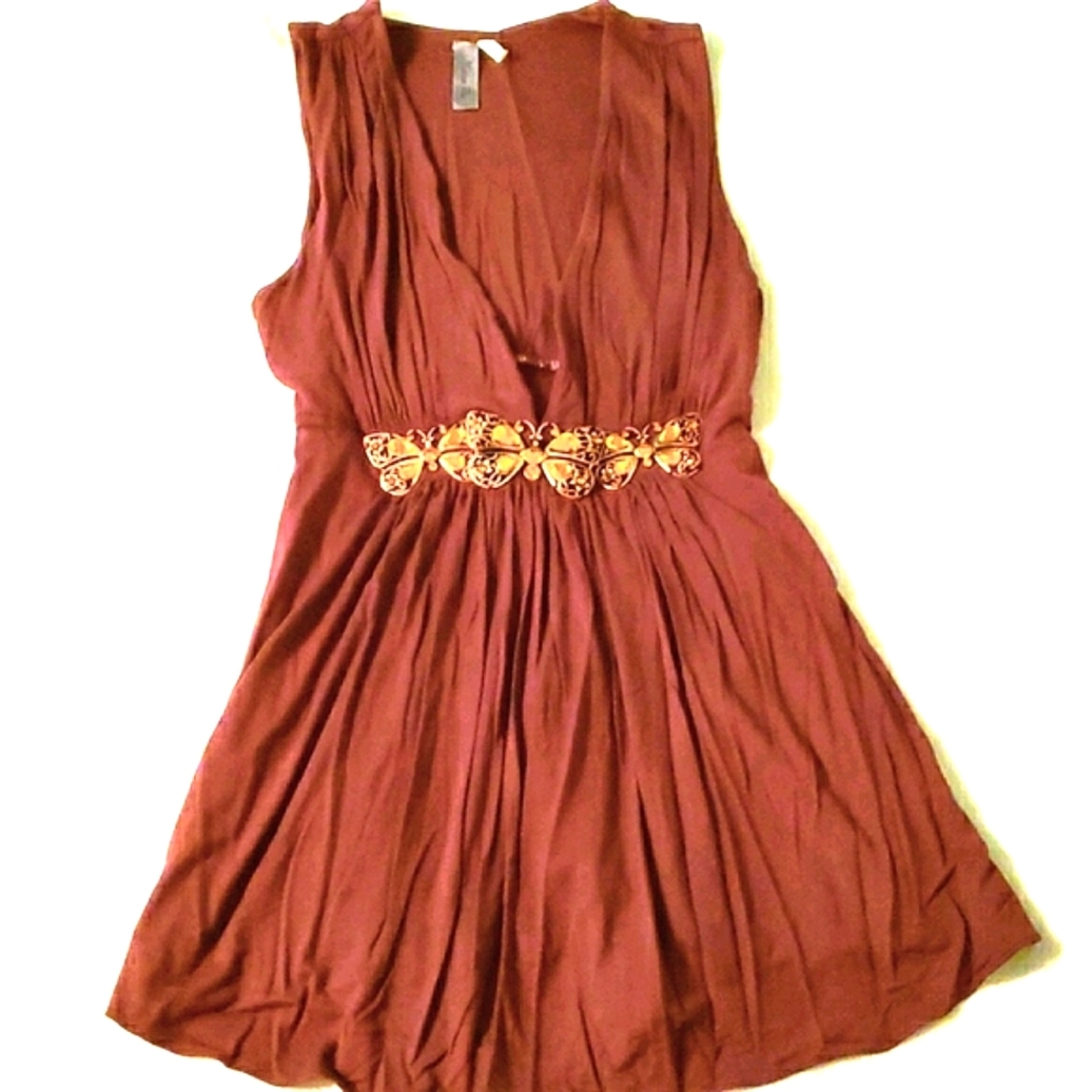 Marine Blu Y-2K Brown Tunic. Gold Butterfly Waist Size L